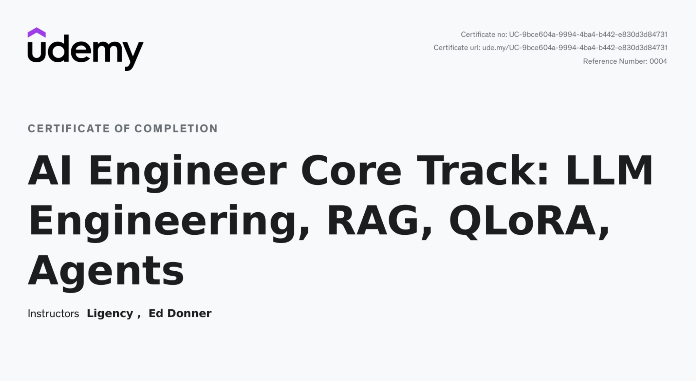 LLM Engineering & Generative AI certificate