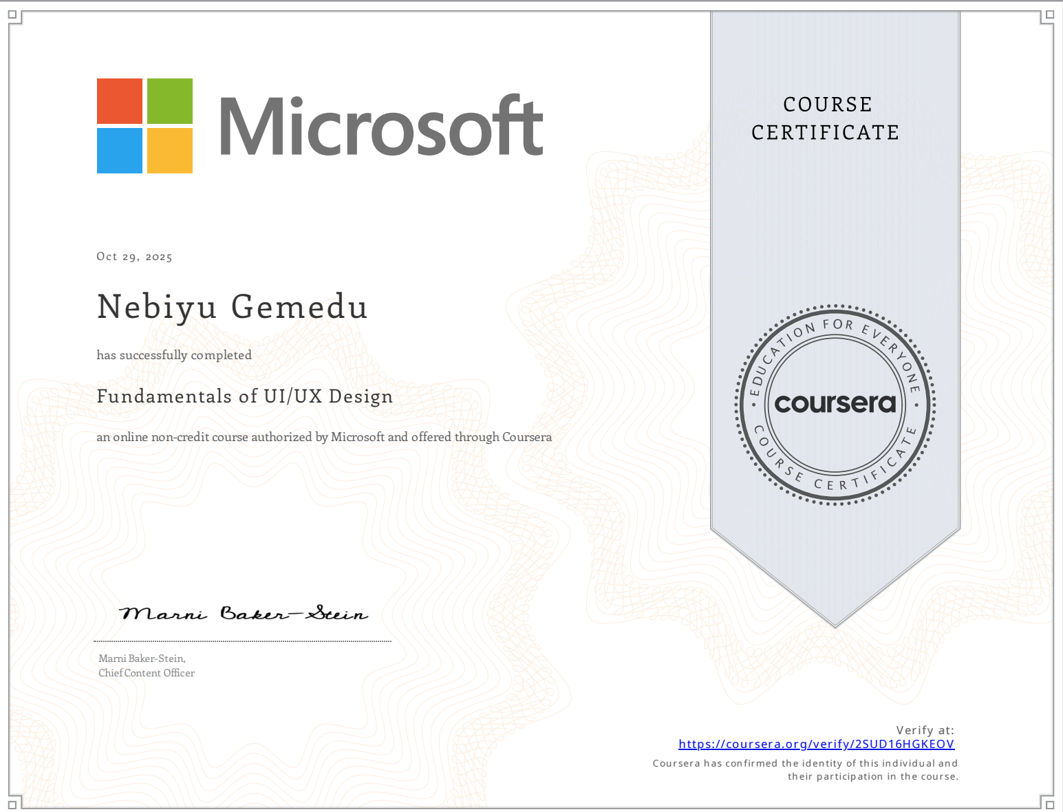 Fundamentals of UI/UX Design certificate